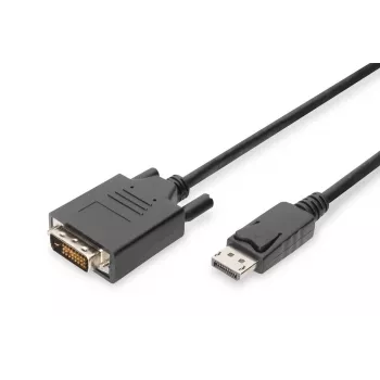DIGITUS DisplayPort adaptera kabelis, DP - DVI (24+1) M/M, 2m ar fiksatoru, DP 1.2 savietojams, CE, melns