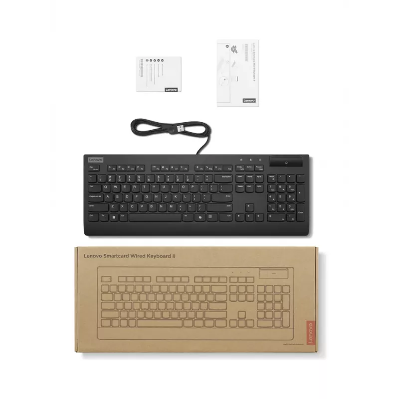 Viedais pilnizmēra vadu tastatūra Lenovo Smartcard Wired II — vācu izkārtojums, USB, 106 taustiņi, melna