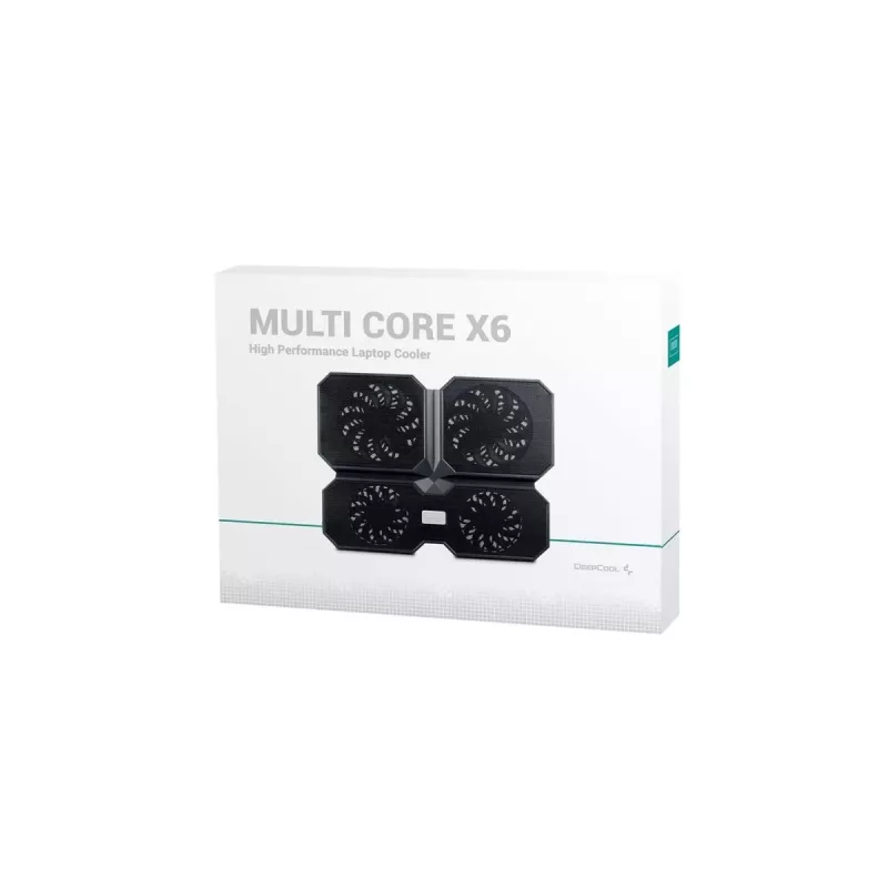 Dzesēšanas paliktnis DeepCool MULTI CORE X6 — 4 ventilatori, līdz 15,6 collu klēpjdatoriem, USB barošana, 380×295×24 mm, 2 USB porti