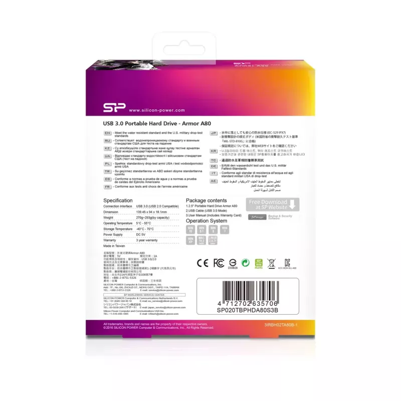 Ārējais cietais disks Silicon Power 2 TB USB 3.2 Armor A80