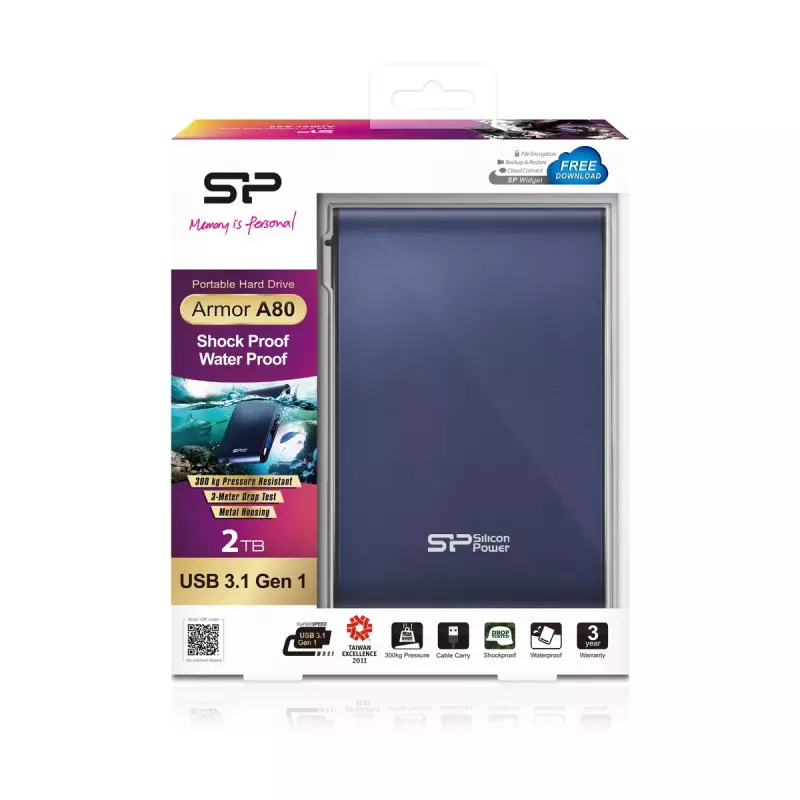 Ārējais cietais disks Silicon Power 2 TB USB 3.2 Armor A80