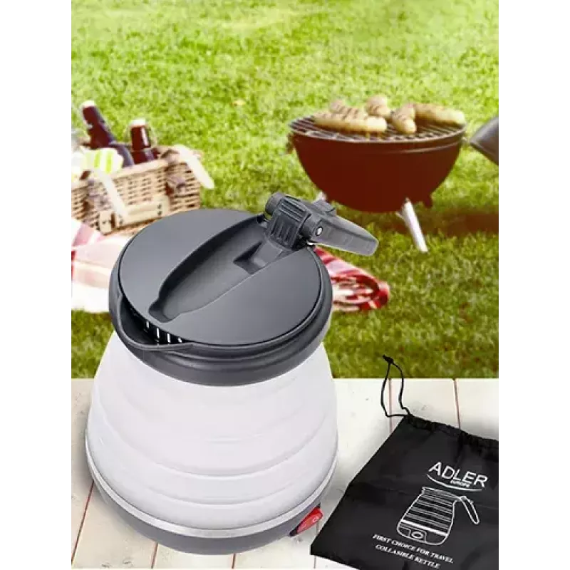 Elektriskā tējkanna Adler AD 1279 — 0,6 L, 750 W, plastmasas korpuss, pogu vadība, indikatora gaisma