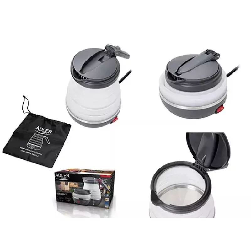 Elektriskā tējkanna Adler AD 1279 — 0,6 L, 750 W, plastmasas korpuss, pogu vadība, indikatora gaisma