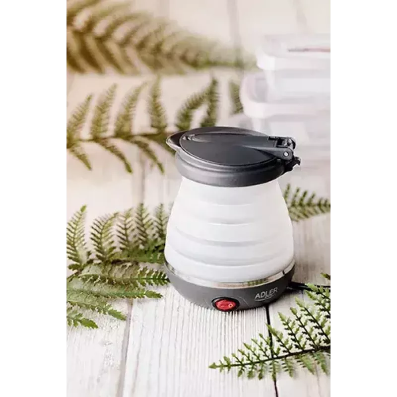Elektriskā tējkanna Adler AD 1279 — 0,6 L, 750 W, plastmasas korpuss, pogu vadība, indikatora gaisma