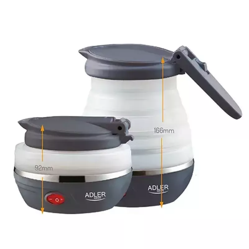 Elektriskā tējkanna Adler AD 1279 — 0,6 L, 750 W, plastmasas korpuss, pogu vadība, indikatora gaisma