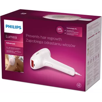 IPL matu noņemšanas ierīce Philips SC1994/00 Lumea Advanced — maiņstrāvas barošana, ķermeņa uzgalis, 4 cm² lampa, balta/rozā