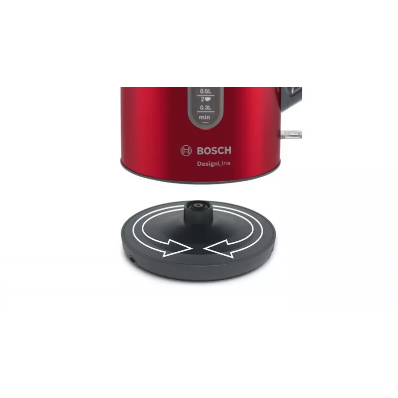 Bosch TWK4P434 elektriskā tējkanna — 1,7 L, 2400 W, melna/sarkana
