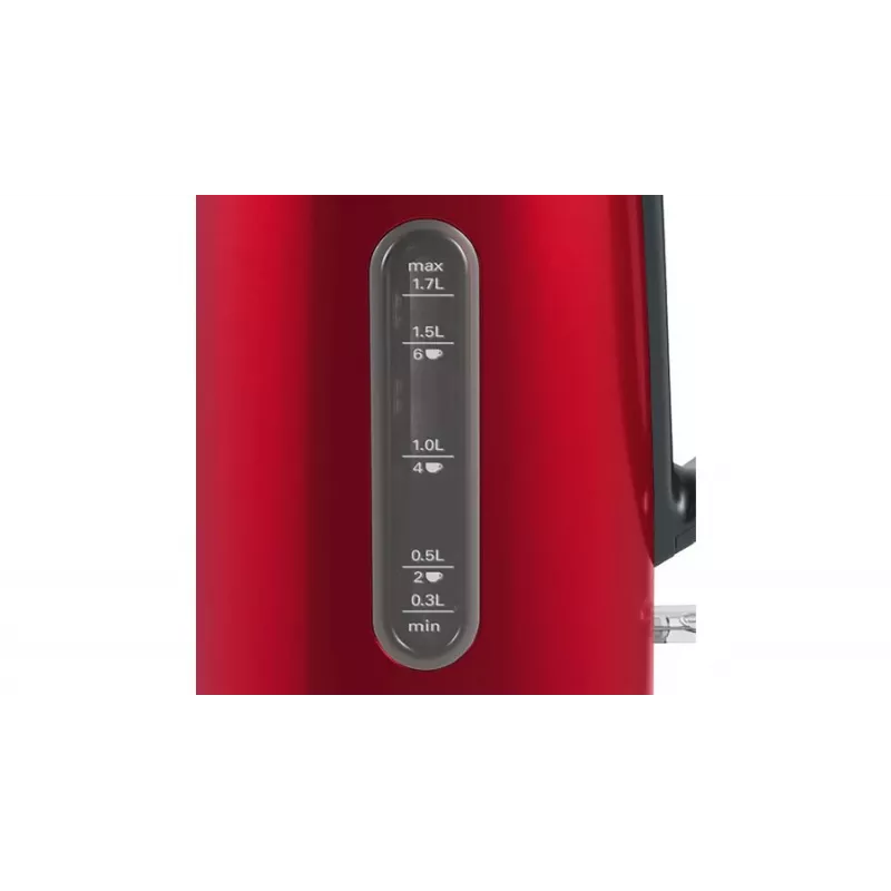 Bosch TWK4P434 elektriskā tējkanna — 1,7 L, 2400 W, melna/sarkana