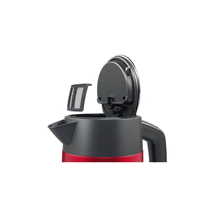 Bosch TWK4P434 elektriskā tējkanna — 1,7 L, 2400 W, melna/sarkana