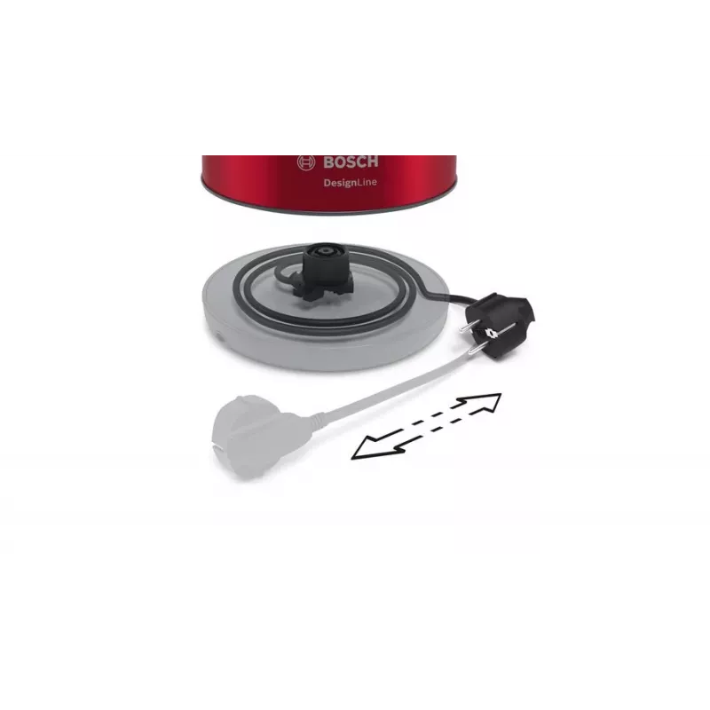 Bosch TWK4P434 elektriskā tējkanna — 1,7 L, 2400 W, melna/sarkana
