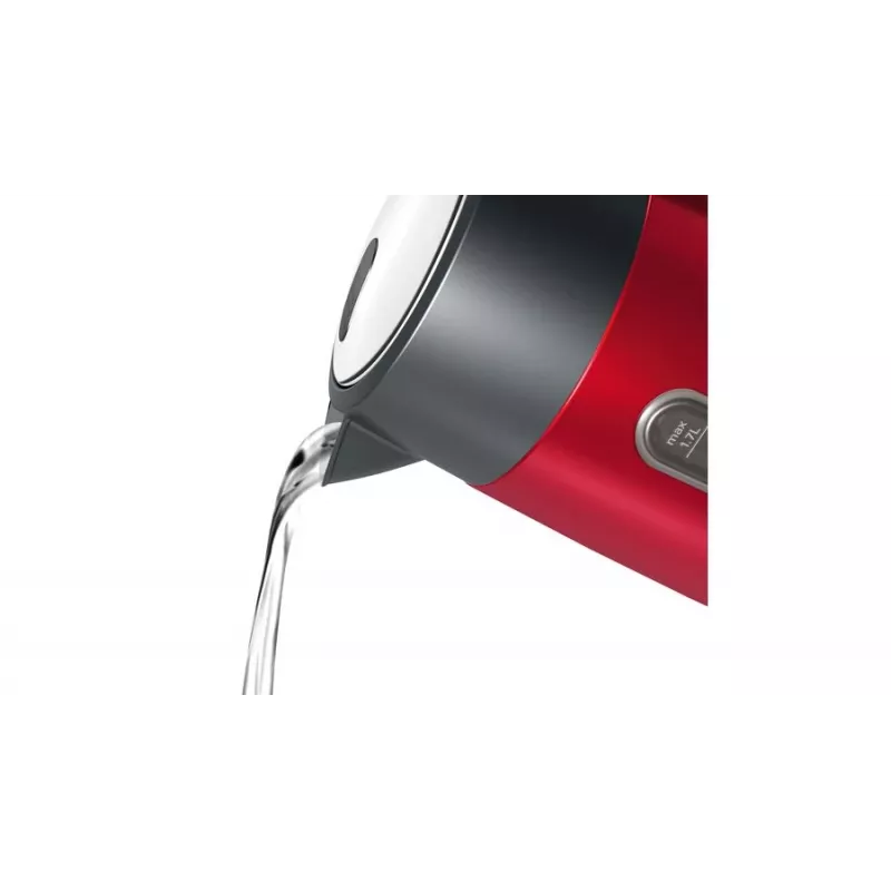 Bosch TWK4P434 elektriskā tējkanna — 1,7 L, 2400 W, melna/sarkana