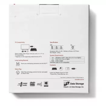 HITACHI-LG DATA STORAGE plāns pārnēsājams DVD rakstītājs - Gp60nw60 - USB 2.0 - balts