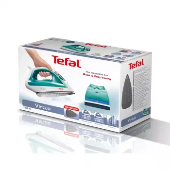 Tvaika gludeklis Tefal Virtuo FV1710 — 1800 W, 80 g/min tvaika trieciens, vertikālā tvaicēšana, zaļš/bals
