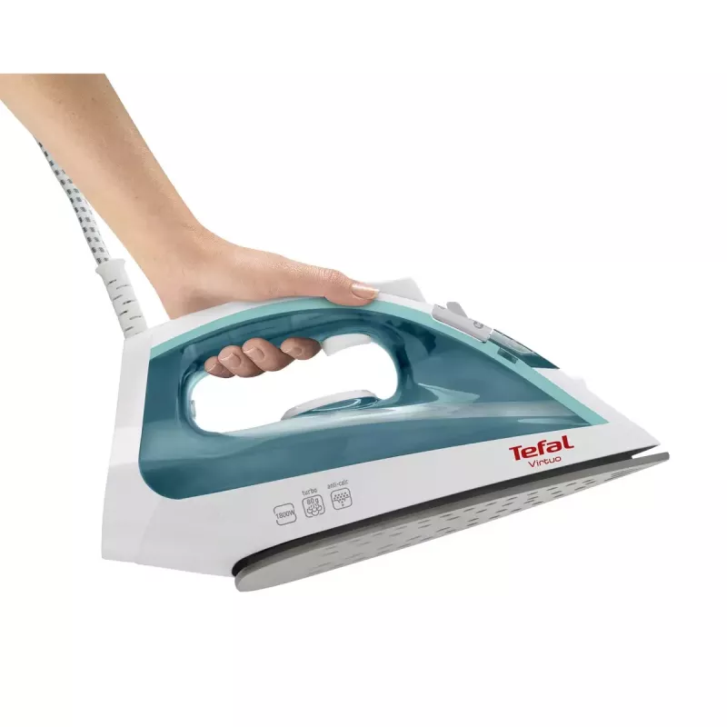 Tvaika gludeklis Tefal Virtuo FV1710 — 1800 W, 80 g/min tvaika trieciens, vertikālā tvaicēšana, zaļš/bals