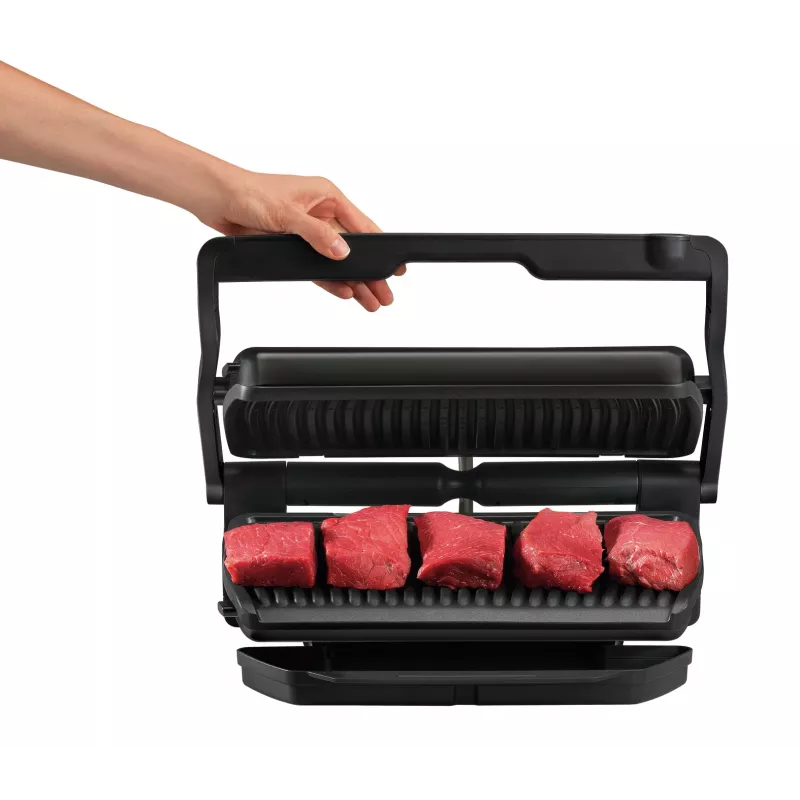 Kontaktu grils Tefal GC7228 — kontaktu grils, 800 cm² cepšanas virsma, regulējams termostats, melns nerūsējošais tērauds