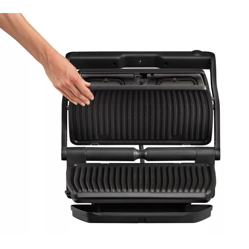 Kontaktu grils Tefal GC7228 — kontaktu grils, 800 cm² cepšanas virsma, regulējams termostats, melns nerūsējošais tērauds
