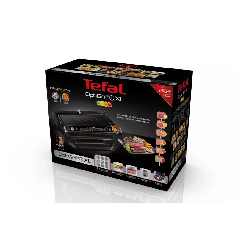 Kontaktu grils Tefal GC7228 — kontaktu grils, 800 cm² cepšanas virsma, regulējams termostats, melns nerūsējošais tērauds