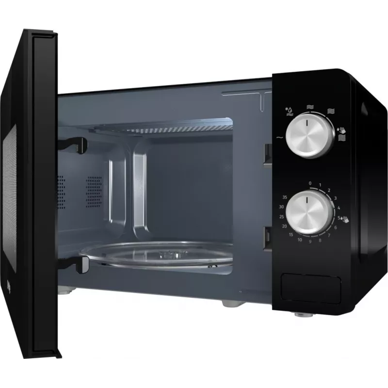 Solo mikroviļņu krāsns Gorenje MO20E1B — 20 L, 800 W, 5 jaudas līmeņi, 270 mm grozāmais paliktnis, melna