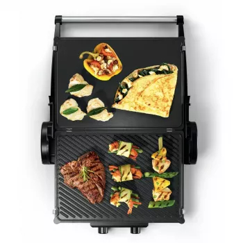 Kontaktgrils Bosch TCG4104 — 2000 W, taisnstūra, regulējams termostats, cepšanas virsma 328×238 mm, sarkans