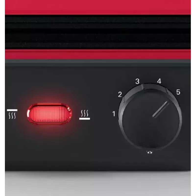 Kontaktgrils Bosch TCG4104 — 2000 W, taisnstūra, regulējams termostats, cepšanas virsma 328×238 mm, sarkans