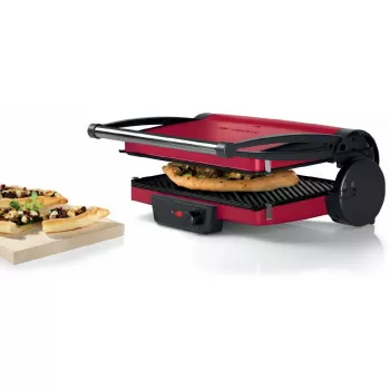 Kontaktgrils Bosch TCG4104 — 2000 W, taisnstūra, regulējams termostats, cepšanas virsma 328×238 mm, sarkans