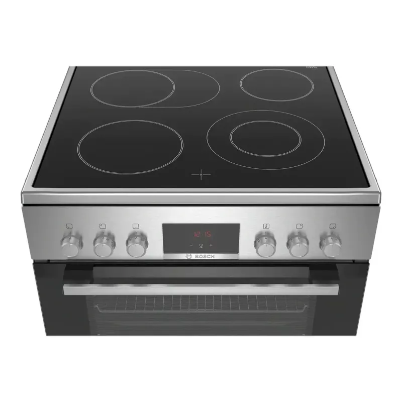 Brīvi stāvoša plīts Bosch Serie 4 HKR39A250U, keramikas virsma 4 zonas, cepeškrāsns 66 L, nerūsējošais tērauds, 600 mm