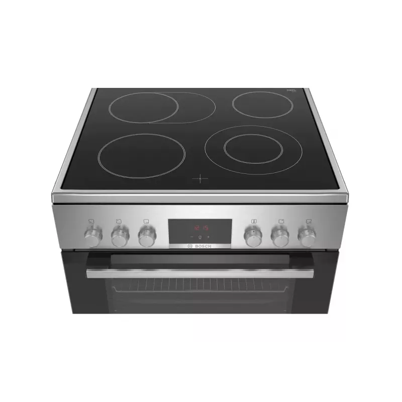 Brīvi stāvoša plīts Bosch Serie 4 HKR39A250U, keramikas virsma 4 zonas, cepeškrāsns 66 L, nerūsējošais tērauds, 600 mm