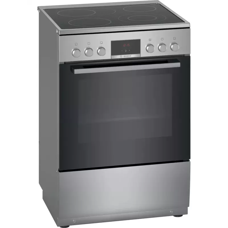 Brīvi stāvoša plīts Bosch Serie 4 HKR39A250U, keramikas virsma 4 zonas, cepeškrāsns 66 L, nerūsējošais tērauds, 600 mm