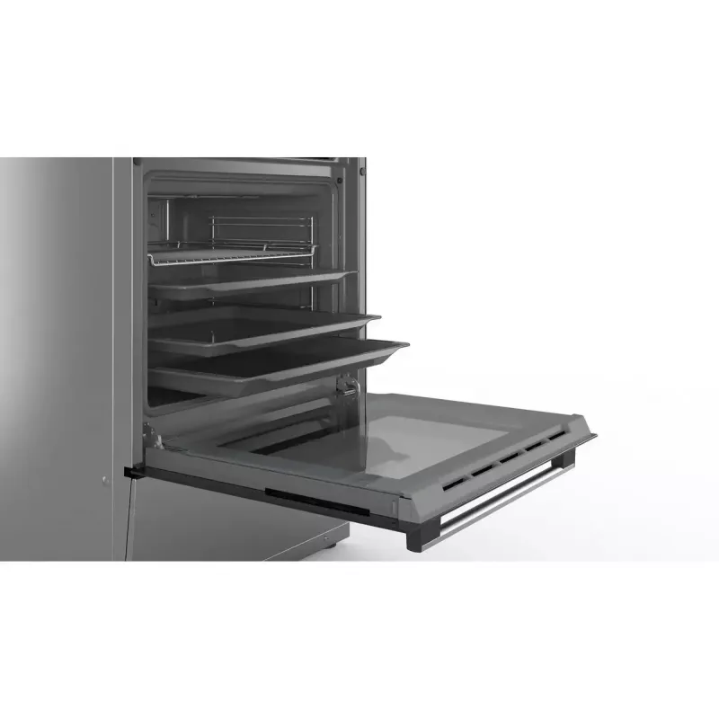 Brīvi stāvoša plīts Bosch Serie 4 HKR39A250U, keramikas virsma 4 zonas, cepeškrāsns 66 L, nerūsējošais tērauds, 600 mm