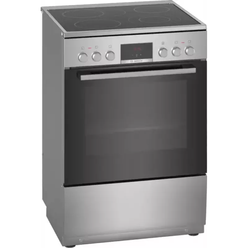 Brīvi stāvoša plīts Bosch Serie 4 HKR39A250U, keramikas virsma 4 zonas, cepeškrāsns 66 L, nerūsējošais tērauds, 600 mm