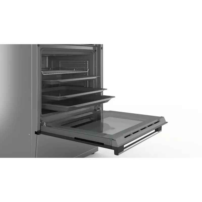 Brīvi stāvoša plīts Bosch Serie 4 HKR39A250U, keramikas virsma 4 zonas, cepeškrāsns 66 L, nerūsējošais tērauds, 600 mm