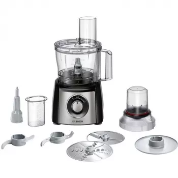 Virtuves kombains Bosch MCM3401M ar 800 W motoru un 2,3 L bļodu, melns/nerūsējošais tērauds