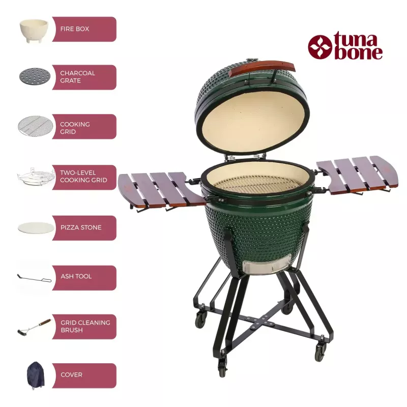 Ogļu kamado grils TUNABONE TunaBone Classic 21 collas Izmērs M Zaļš
