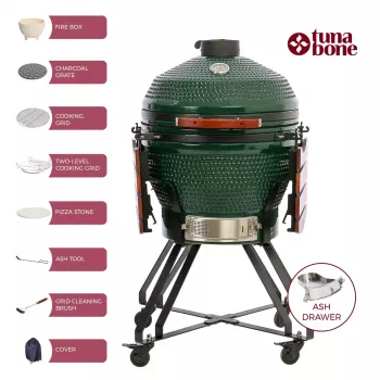 TunaBone Kamado Pro 24 collu keramikas grils, L izmērs, zaļš (TBG24GREEN-02)