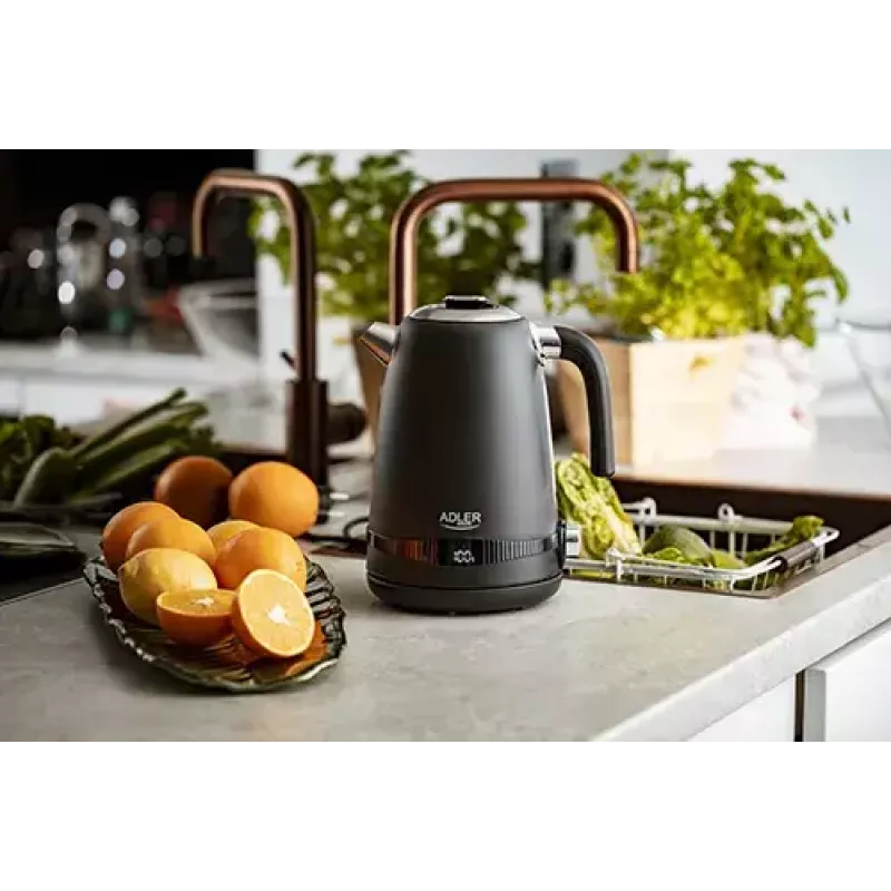 Elektriska tējkanna Adler 1 L 2200 W Melna Nerūsējošais tērauds