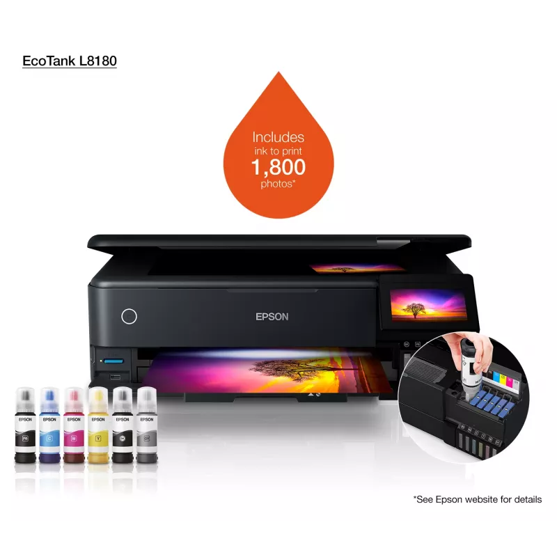 Daudzfunkciju tintes printeris Epson EcoTank L8180 — A3+, krāsu, 5760x1440 DPI, 32 lpp/min, duplekss, Wi‑Fi, Ethernet