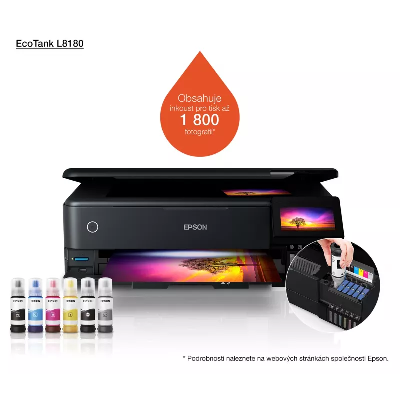 Daudzfunkciju tintes printeris Epson EcoTank L8180 — A3+, krāsu, 5760x1440 DPI, 32 lpp/min, duplekss, Wi‑Fi, Ethernet