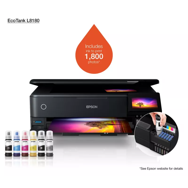 Daudzfunkciju tintes printeris Epson EcoTank L8180 — A3+, krāsu, 5760x1440 DPI, 32 lpp/min, duplekss, Wi‑Fi, Ethernet