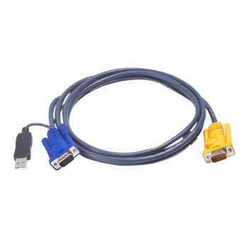 ATEN USB KVM kabelis 1,8m, 1,8 m, VGA, melns, HDB-15 + USB A, SPHD-15, vīriešu
