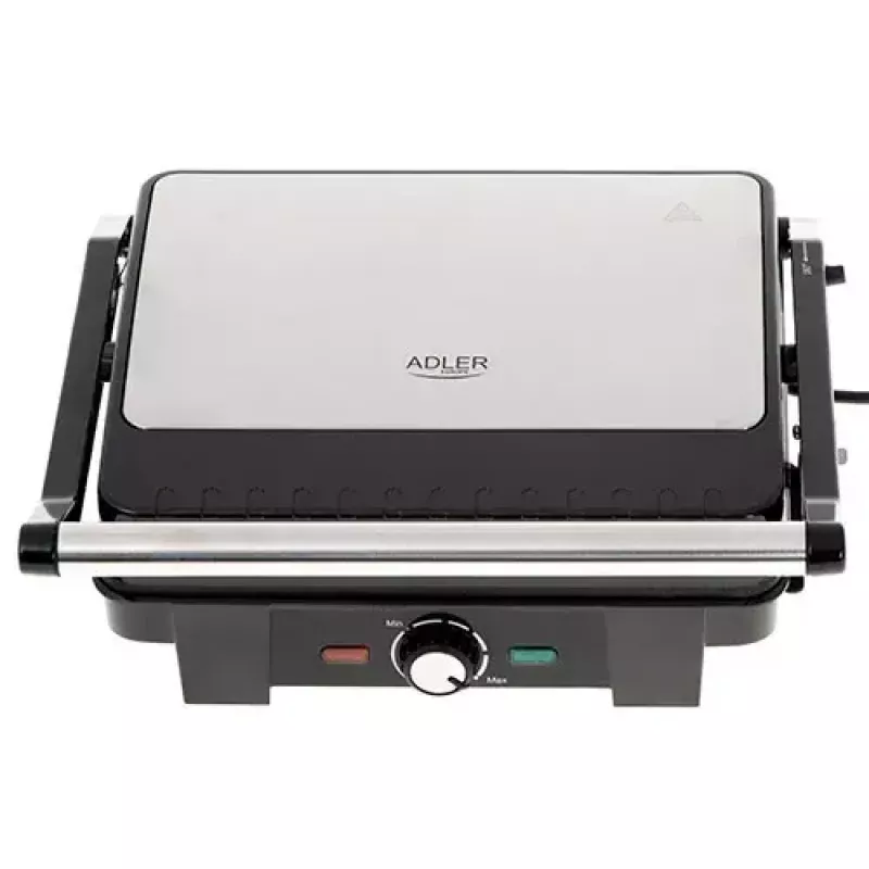 Kontaktgrils Adler AD 3051 — nerūsējošais tērauds, 2200–2800 W, grila virsma 1392 cm², regulējama temperatūra, nepiedegošas plāksnes