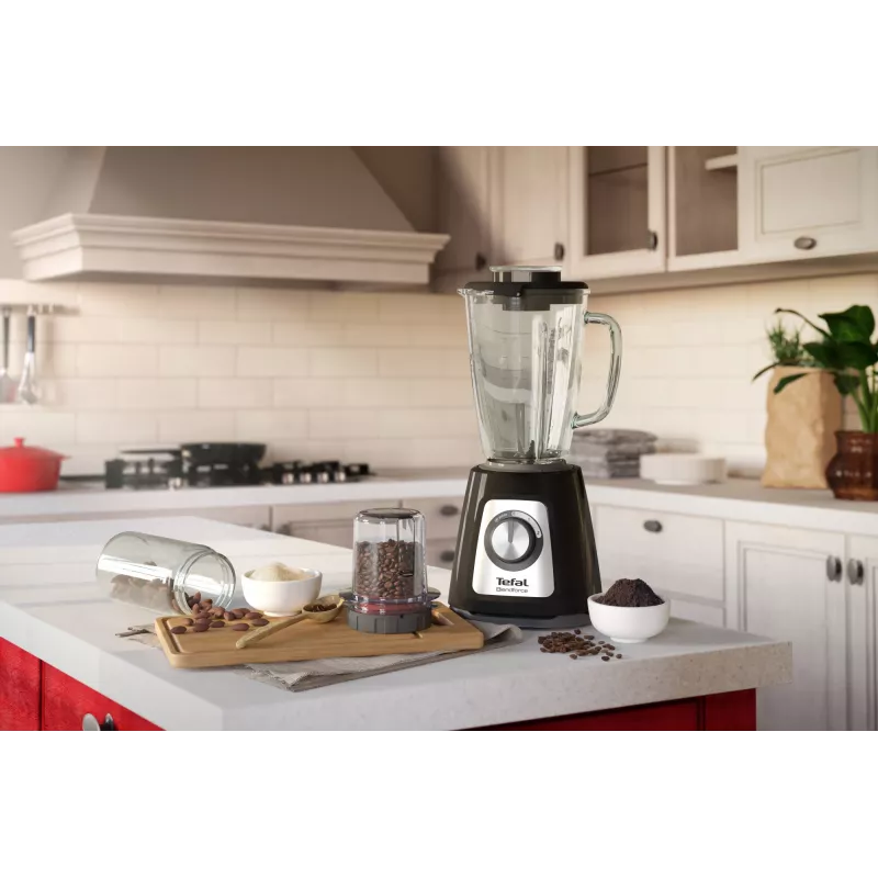 Galda blenderis Tefal BlendForce II BL4388 — 800 W, 1,25 L stikla trauks, ledus smalcināšana, melns/matēts tērauds