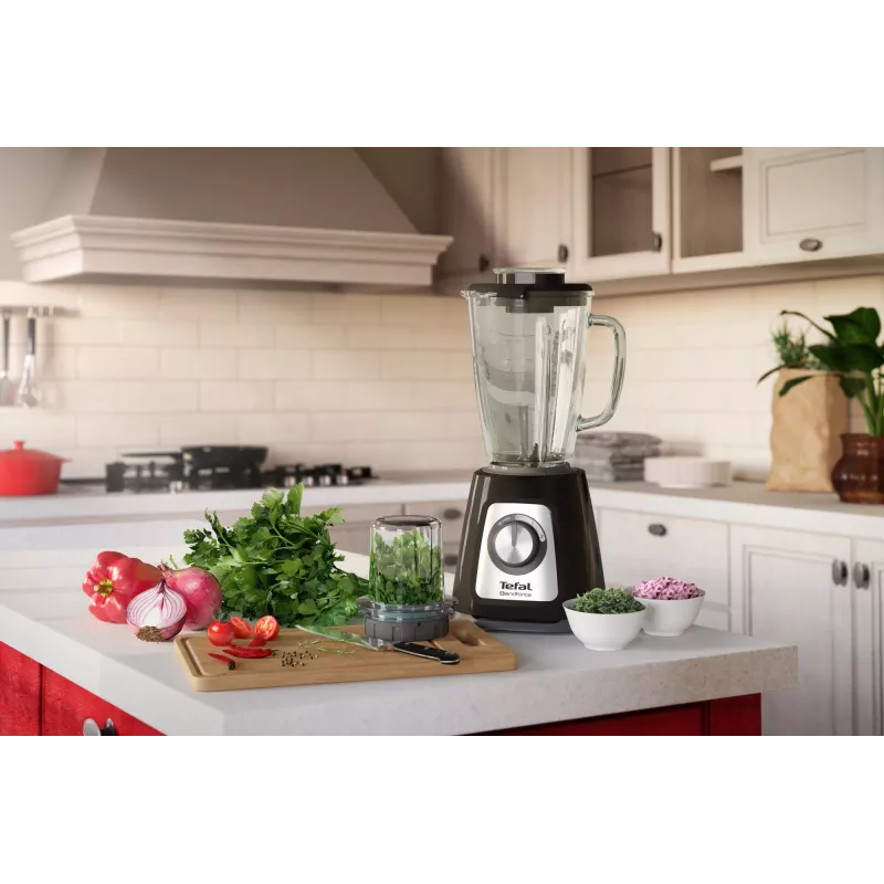 Galda blenderis Tefal BlendForce II BL4388 — 800 W, 1,25 L stikla trauks, ledus smalcināšana, melns/matēts tērauds