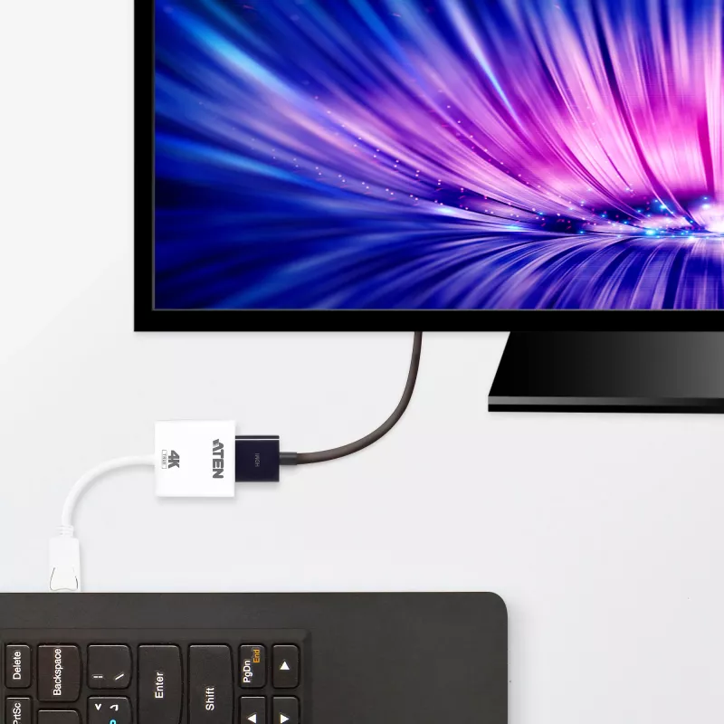 ATEN True 4K DisplayPort–HDMI aktīvais adapteris, 4096 x 2160 pikseļi, 60 Hz, balts, aktīvais video pārveidotājs, 0–50 °C, -20–60 °C