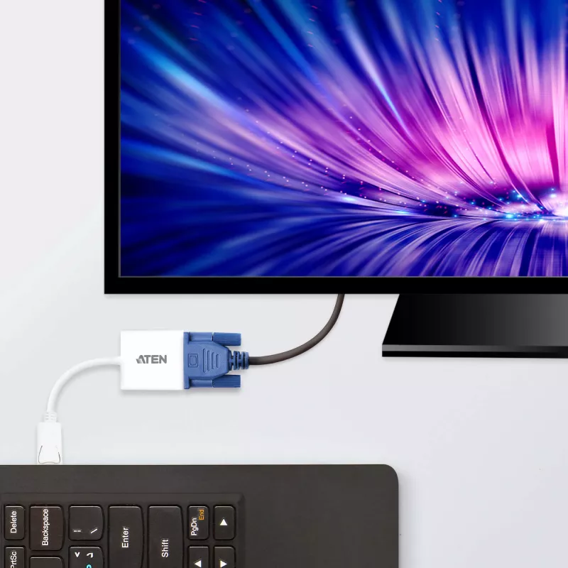 ATEN DisplayPort uz VGA pārveidotājs, Līdz 1920x1200 @60Hz, DisplayPort, VGA (D-Sub), Vīr., Siev., Taisns, Taisns