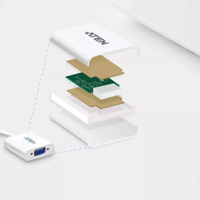 ATEN DisplayPort uz VGA pārveidotājs, Līdz 1920x1200 @60Hz, DisplayPort, VGA (D-Sub), Vīr., Siev., Taisns, Taisns