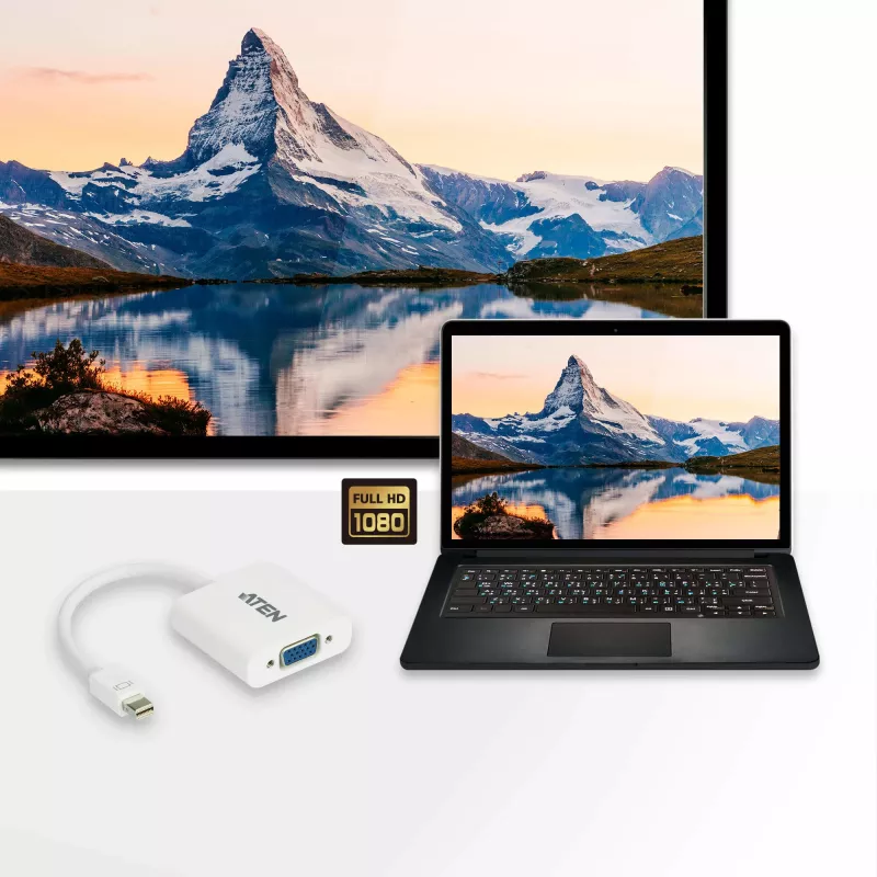 ATEN Mini DisplayPort uz VGA pārveidotājs, Mini DisplayPort, VGA (D-Sub), vīriešu, sieviešu, taisns, taisns