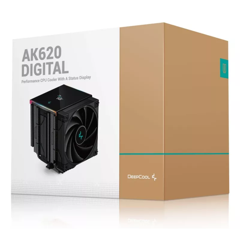 Gaisa dzesētājs DeepCool AK620 12 cm, divi 120 mm ventilatori, 6 siltuma caurules, TDP 260 W, PWM, FDB, augstums 160 mm, melns