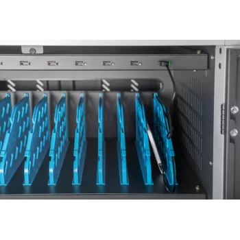 DIGITUS uzlādes ratiņi 30 uzlādes vietām, 15.6 inch, melns 1100 x 700 x 650 mm, iekļ. USB, PDU, ventilators