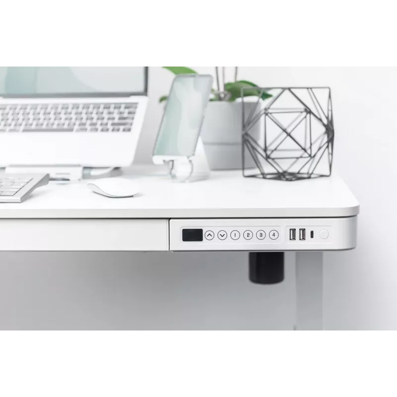 DIGITUS elektriski regulējams galds 120x60x12cm ar USB, balts
