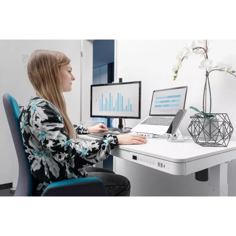 DIGITUS elektriski regulējams galds 120x60x12cm ar USB, balts